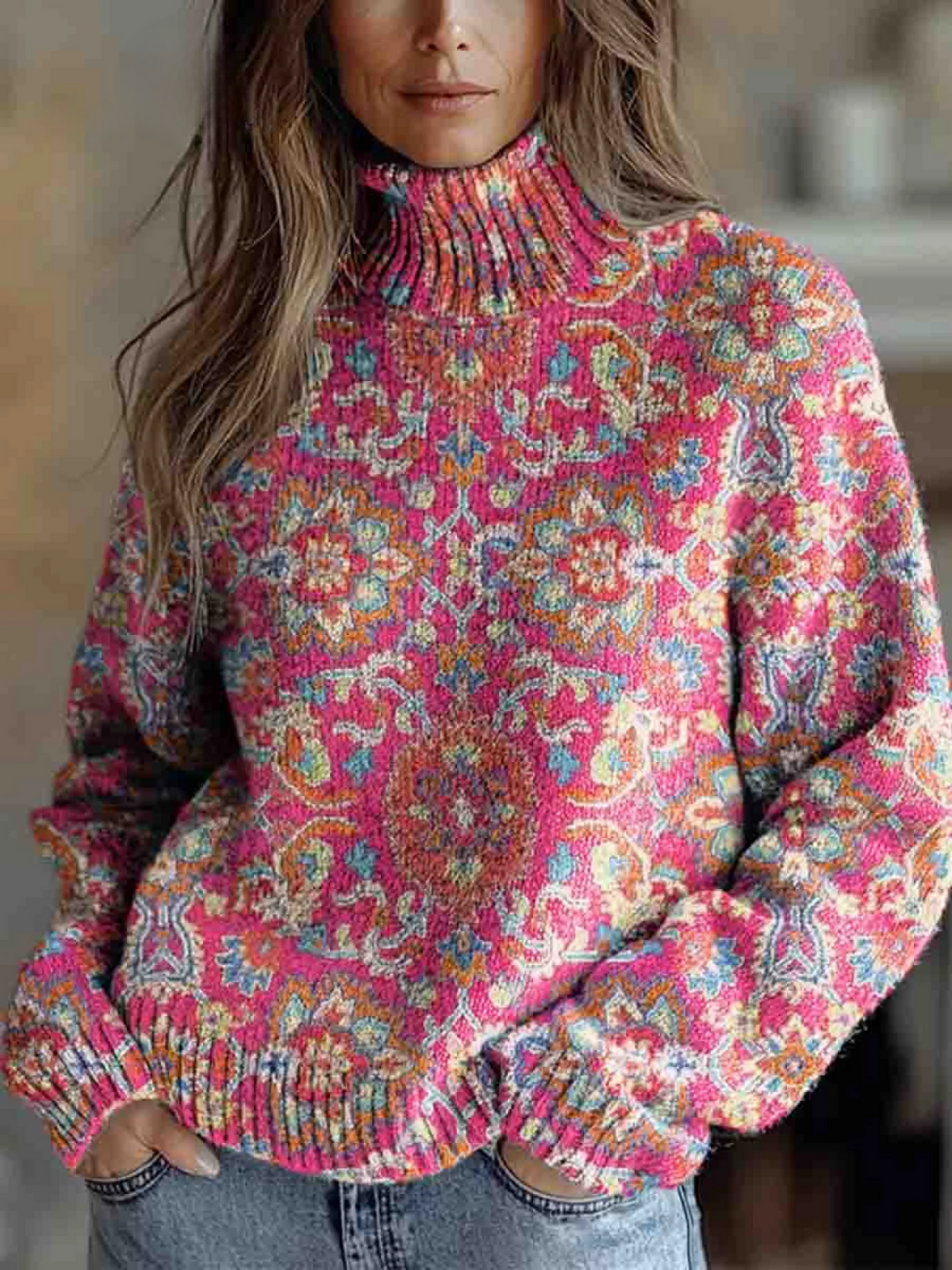 Ainara - Cuello alto floral retro