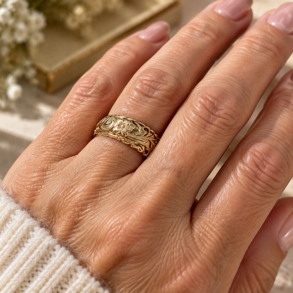 Anillo de Oro Antiguo con Flor