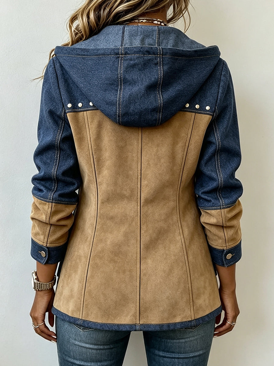 Adriana™ | Chaqueta con Capucha en Azul Marino y Camel