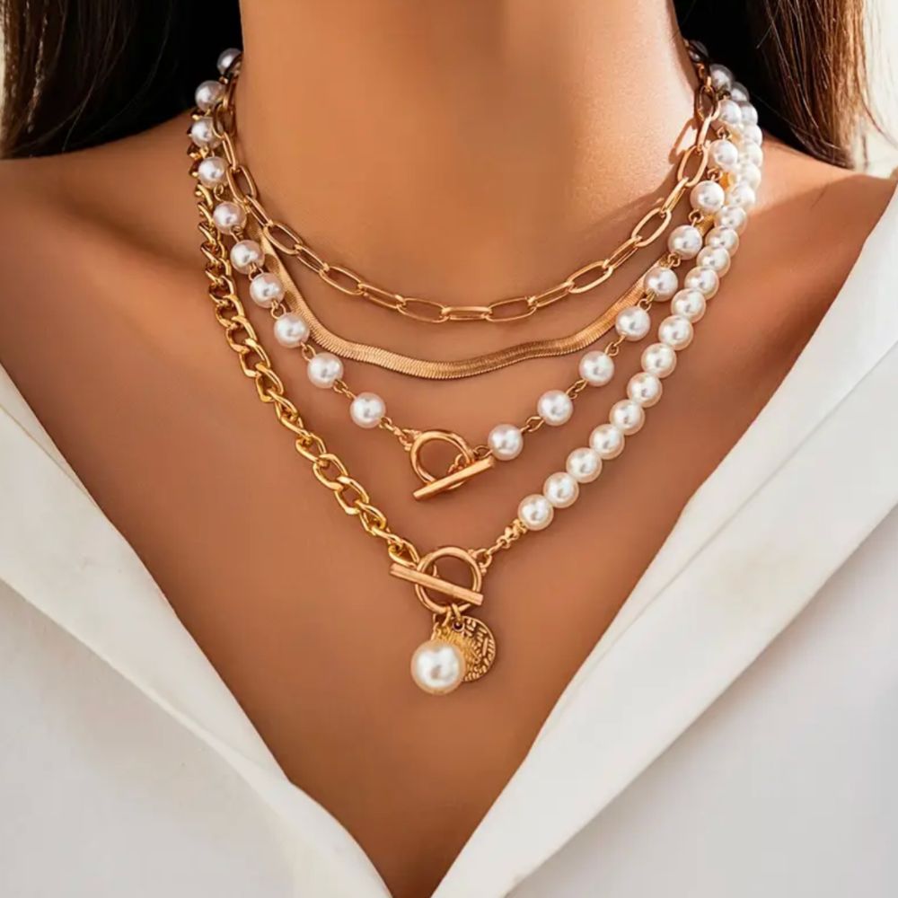 Set de Collares Vintage de Perlas y Cadena de Serpiente