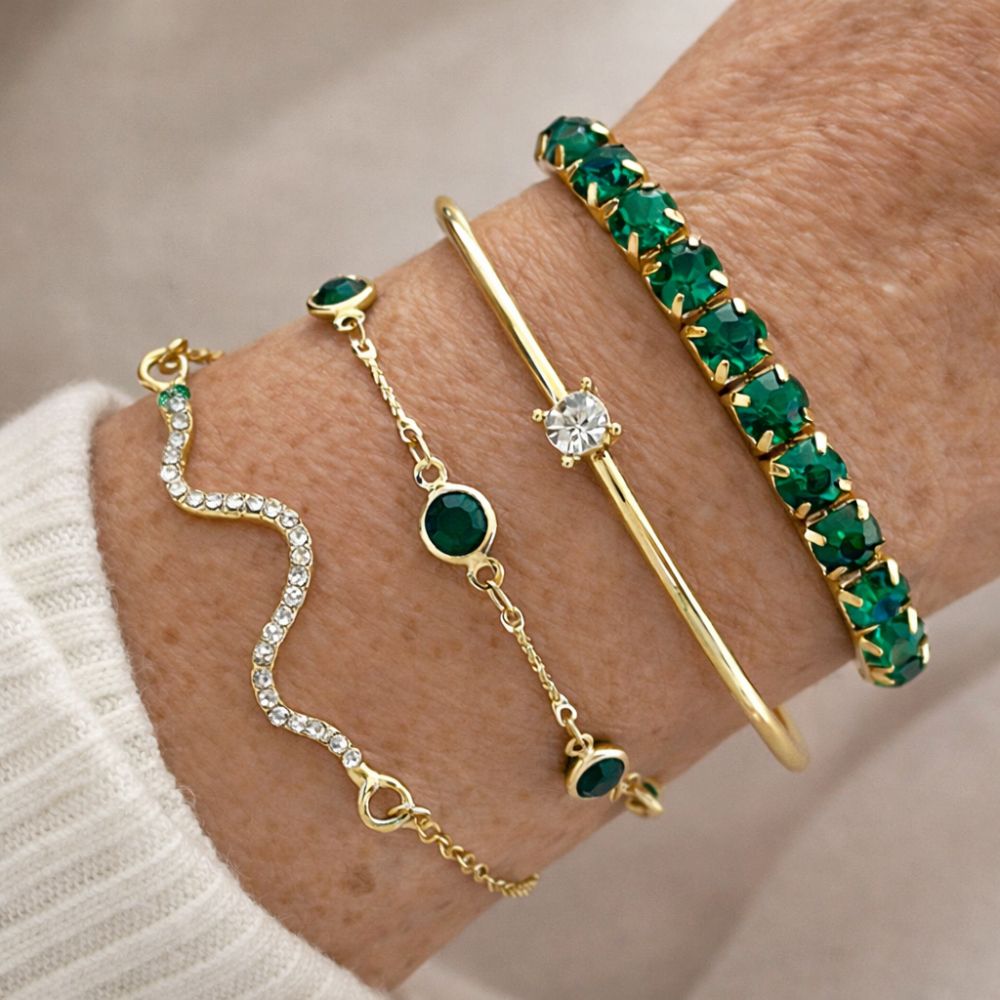 Set de Pulseras con Piedras Verdes