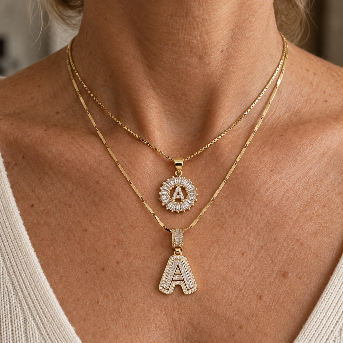 Set de Collares con Inicial y Diamantes Pavé