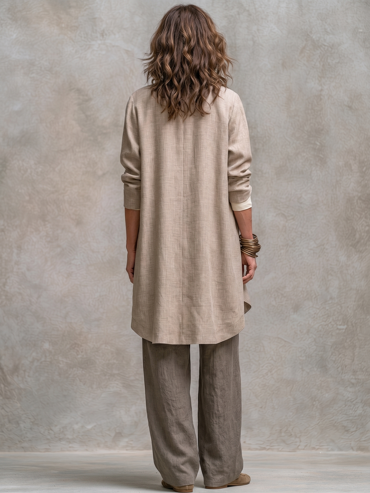 Ainara | Conjunto 3 Piezas Palazzo, Beige y Gris