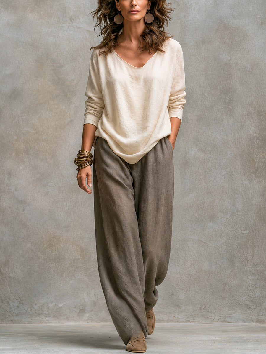 Ainara | Conjunto 3 Piezas Palazzo, Beige y Gris
