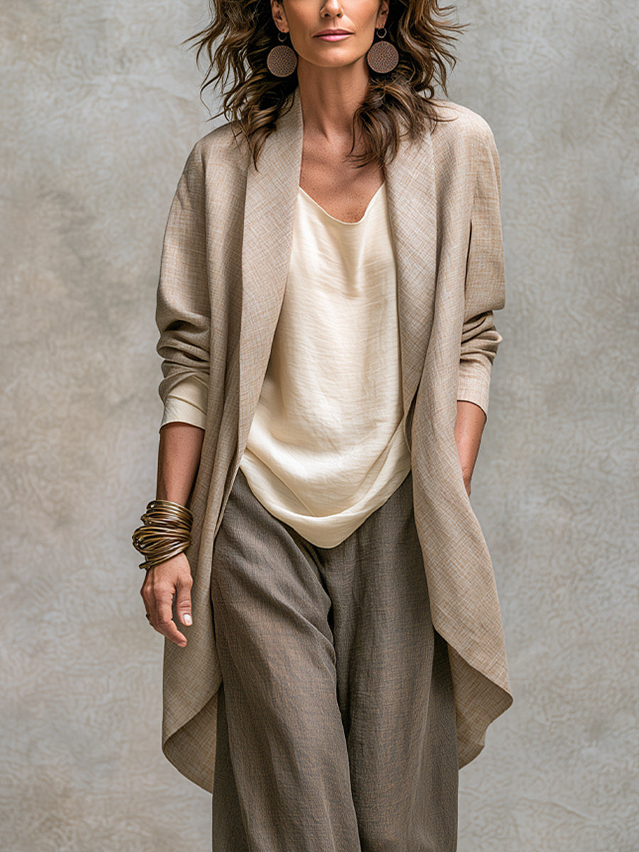 Ainara | Conjunto 3 Piezas Palazzo, Beige y Gris