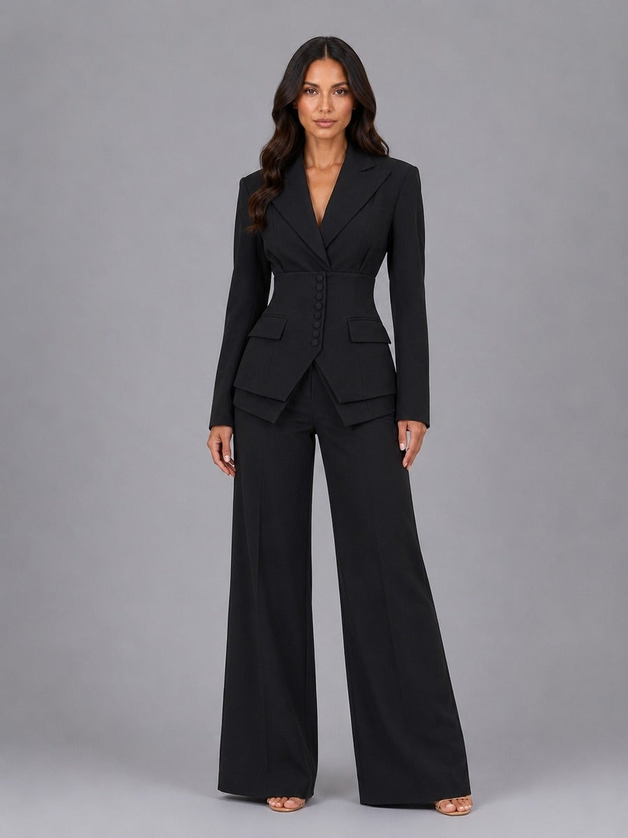 Ainara | Traje Cintura Entallada y Pantalón Palazzo