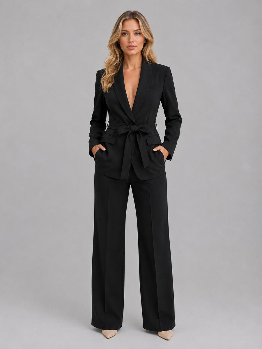 Ainara | Traje Cuello Chal con Cinturón