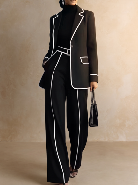 Ainara | Traje con Ribetes en Contraste, Negro
