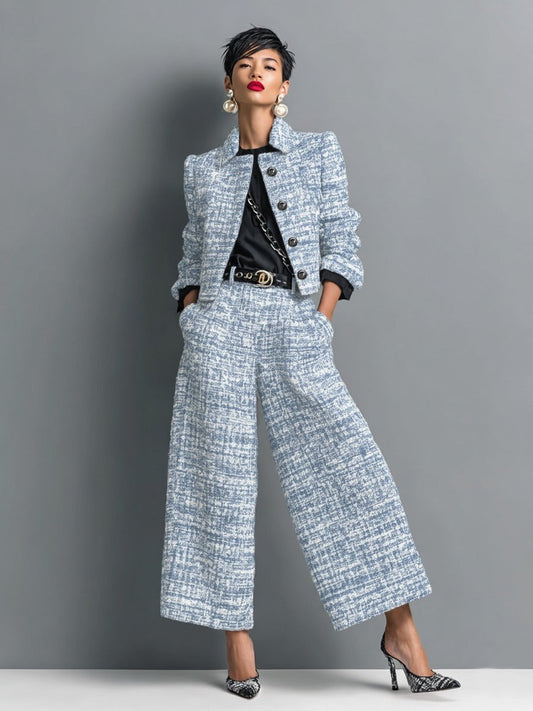 Ainara | Conjunto Tweed con Chaqueta Corta y Pantalón Ancho