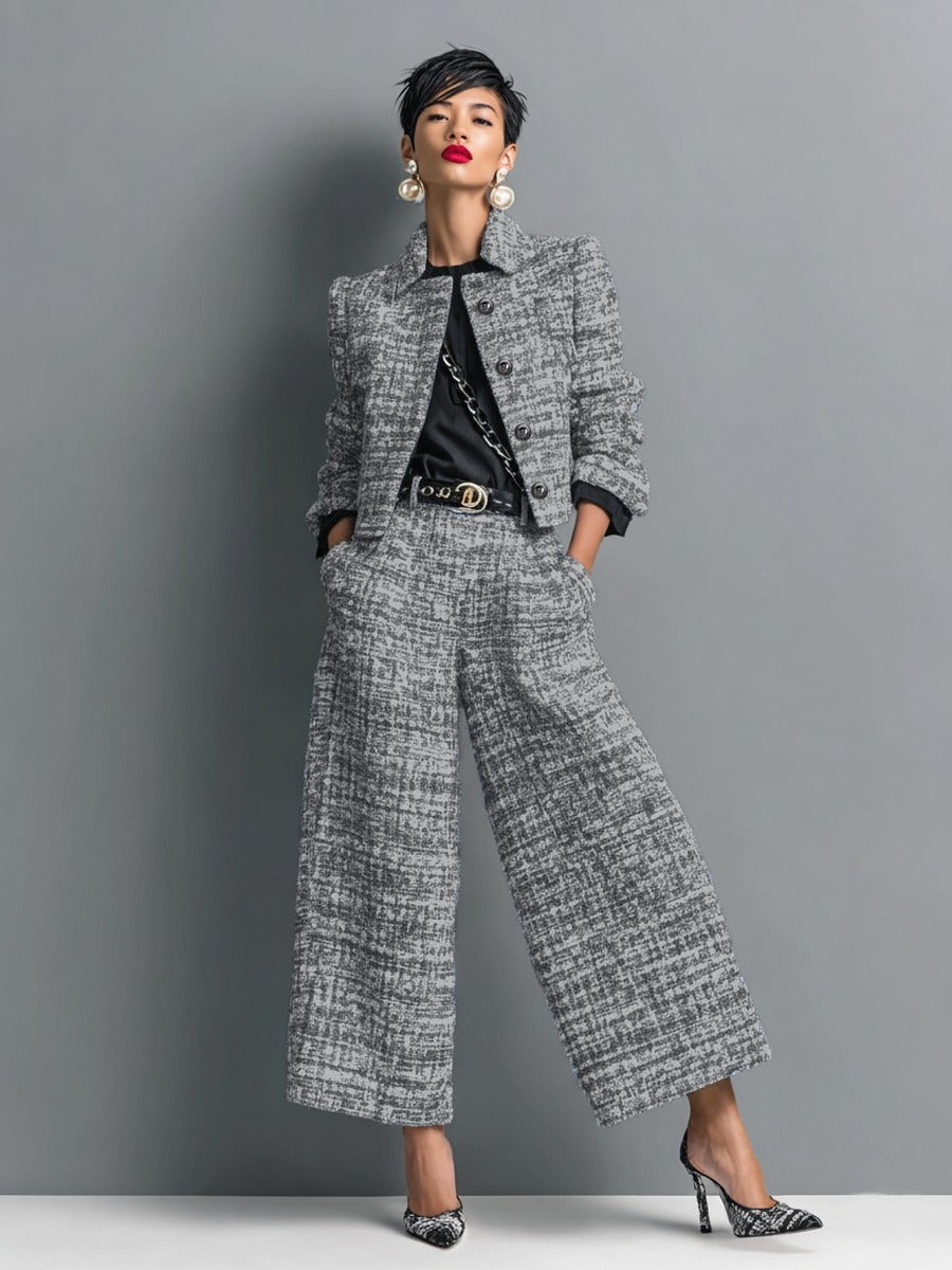 Ainara | Conjunto Tweed con Chaqueta Corta y Pantalón Ancho