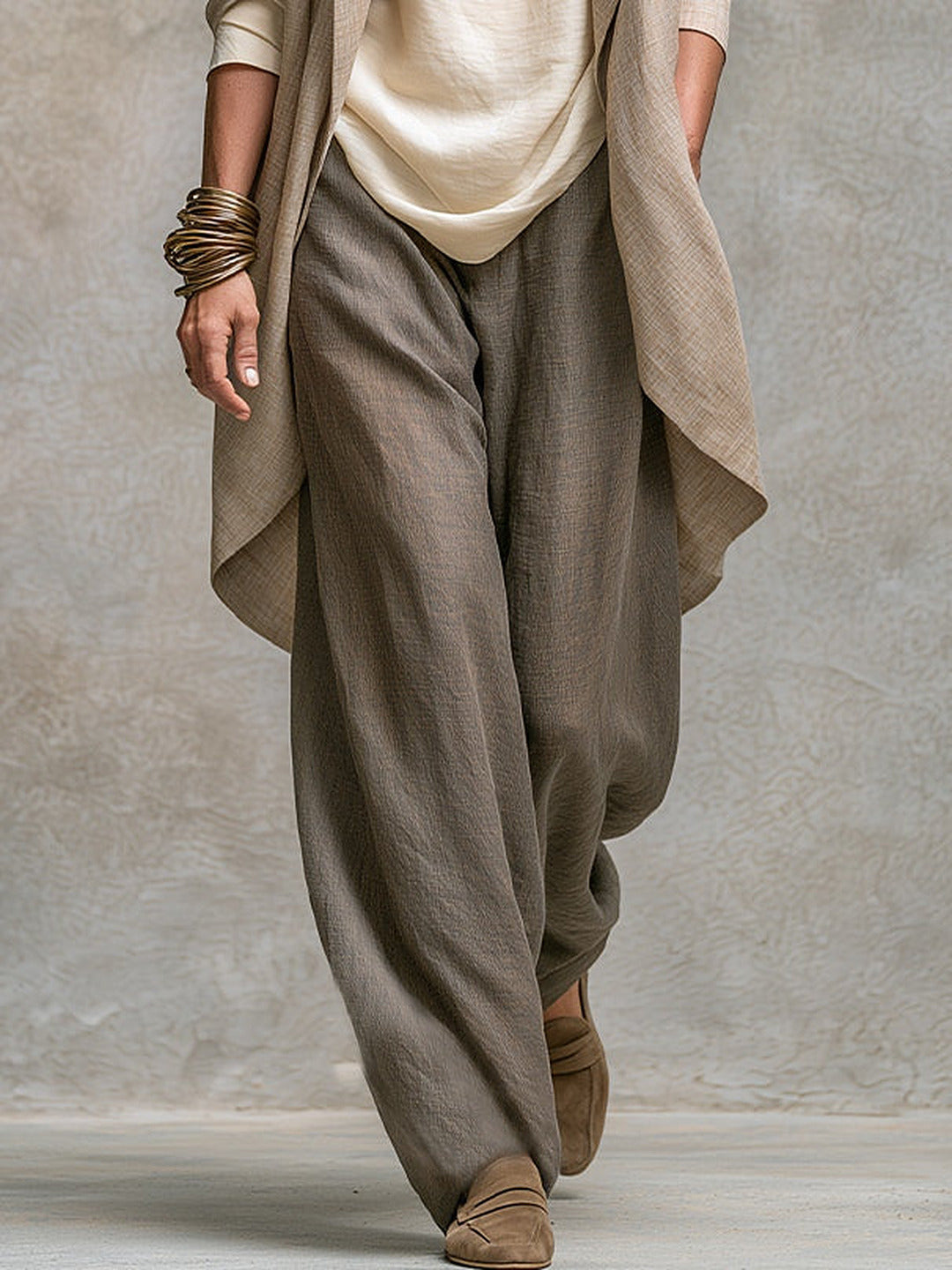 Ainara | Conjunto 3 Piezas Palazzo, Beige y Gris