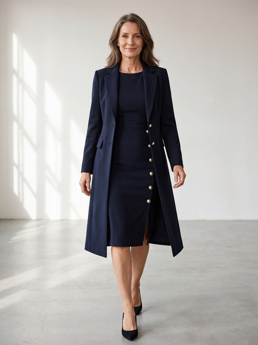Ainara | Blazer Largo y Vestido con Botones Dorados