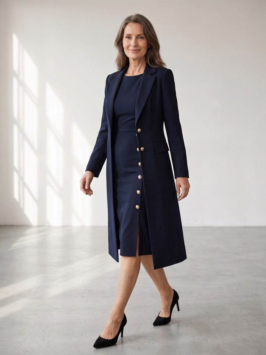Ainara | Blazer Largo y Vestido con Botones Dorados