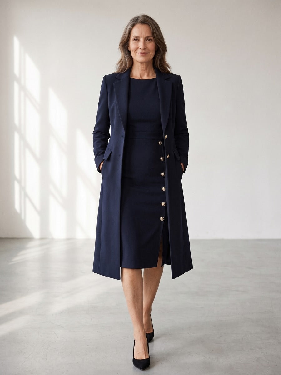 Ainara | Blazer Largo y Vestido con Botones Dorados