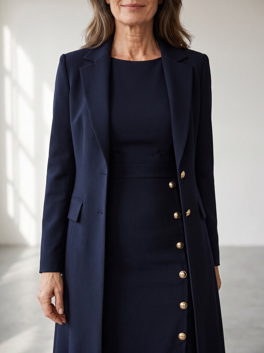 Ainara | Blazer Largo y Vestido con Botones Dorados