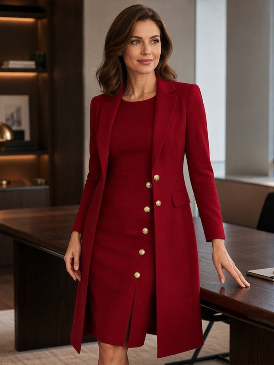 Ainara | Blazer Largo y Vestido con Botones Dorados