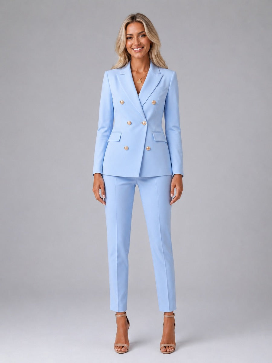 Ainara | Traje Cruzado con Solapa de Pico y Pantalón Tobillero