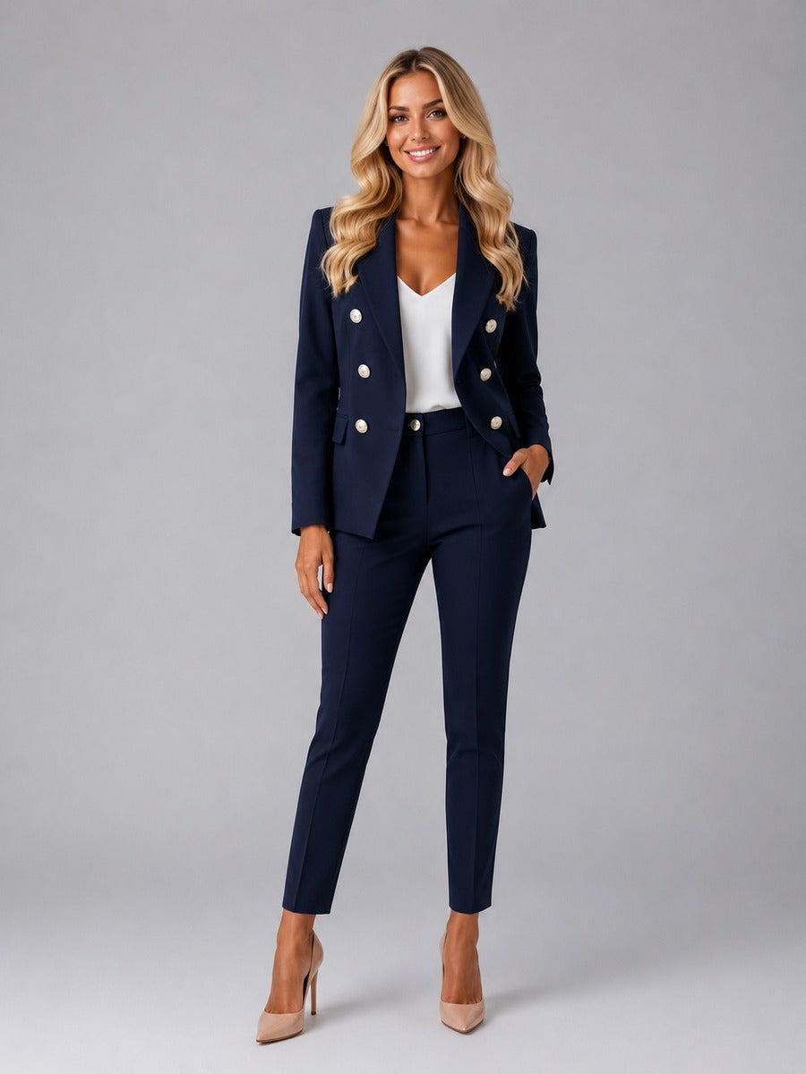 Ainara | Traje Cruzado con Solapa de Pico y Pantalón Tobillero