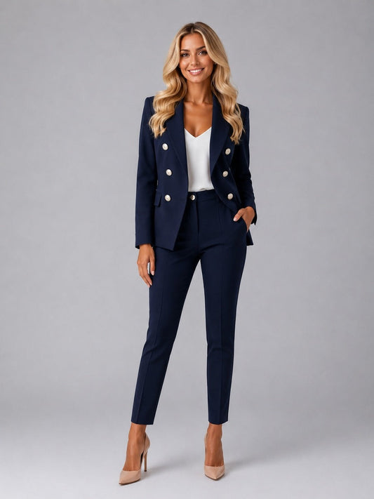 Ainara | Traje Cruzado con Solapa de Pico y Pantalón Tobillero